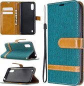 Voor Galaxy A01 Kleuraanpassing Denim Texture Horizontaal Flip Leather Case met houder & kaartsleuven & Wallet & Lanyard (groen)