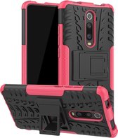 Bandtextuur TPU + PC schokbestendige beschermhoes met houder voor Geschikt voor Xiaomi Mi 9T / 9T Pro / Redmi K20 / K20 Pro (roze)