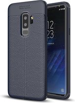 Voor Galaxy S9 + Litchi Texture Soft TPU Anti-skip beschermhoes achterkant van de behuizing (marineblauw)