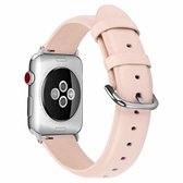 Voor Apple Watch Series 5 en 4 44 mm 3 en 2 en 1 42 mm leren riem met ronde gaten (roze)