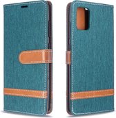 Voor Galaxy A51 Kleuraanpassing Denim Textuur Horizontaal Flip PU lederen tas met houder & kaartsleuven & portemonnee & draagkoord (groen)