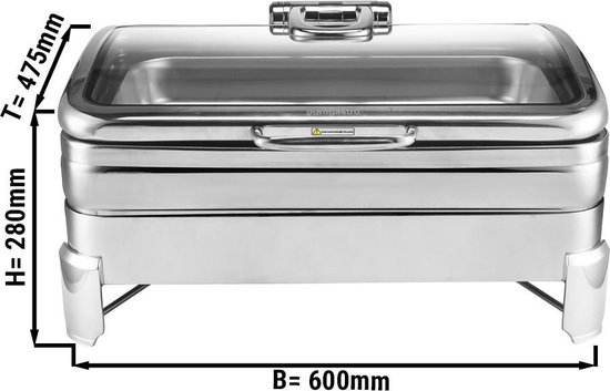 Mahlzeit Edelstahl Chafing Dish mit Rolltop 6 Liter | Speisenwärmer rund, Wärmebehälter, Bain Marie Rechaud | Warmhaltebehälter Essen, Chafing Dishes für Buffet Catering Gastro und Party