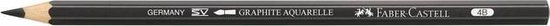 Faber-Castell potlood met "GERMANY", "SV", "GRAPHITE AQUARELLE", "FABER-CASTELL" en "4B" erop.