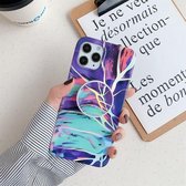 Laser Marble Pattern TPU beschermhoes met opvouwbare houder voor iPhone 12 mini (Purple Cloud)