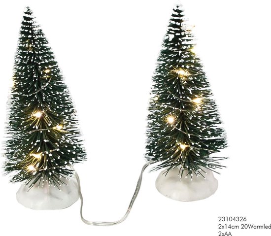 Mini Kerstboom met Sneeuw en LED Verlichting - Wit of Multikleur Set 2... | bol.com
