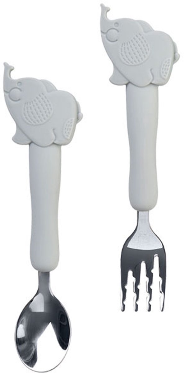 Goedkoopste Saro Bestekset Little Elephants Siliconen/rvs Grijs 2-delig