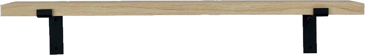 GoudmetHout® Wandplank Industrieel - 100 x 15 cm Muurplank - Eiken Hout - Decoratie Wandrek & Boekenrek - Hangplank Keuken - Wall Shelf + 2 Mat Zwarte Plankdragers van Staal