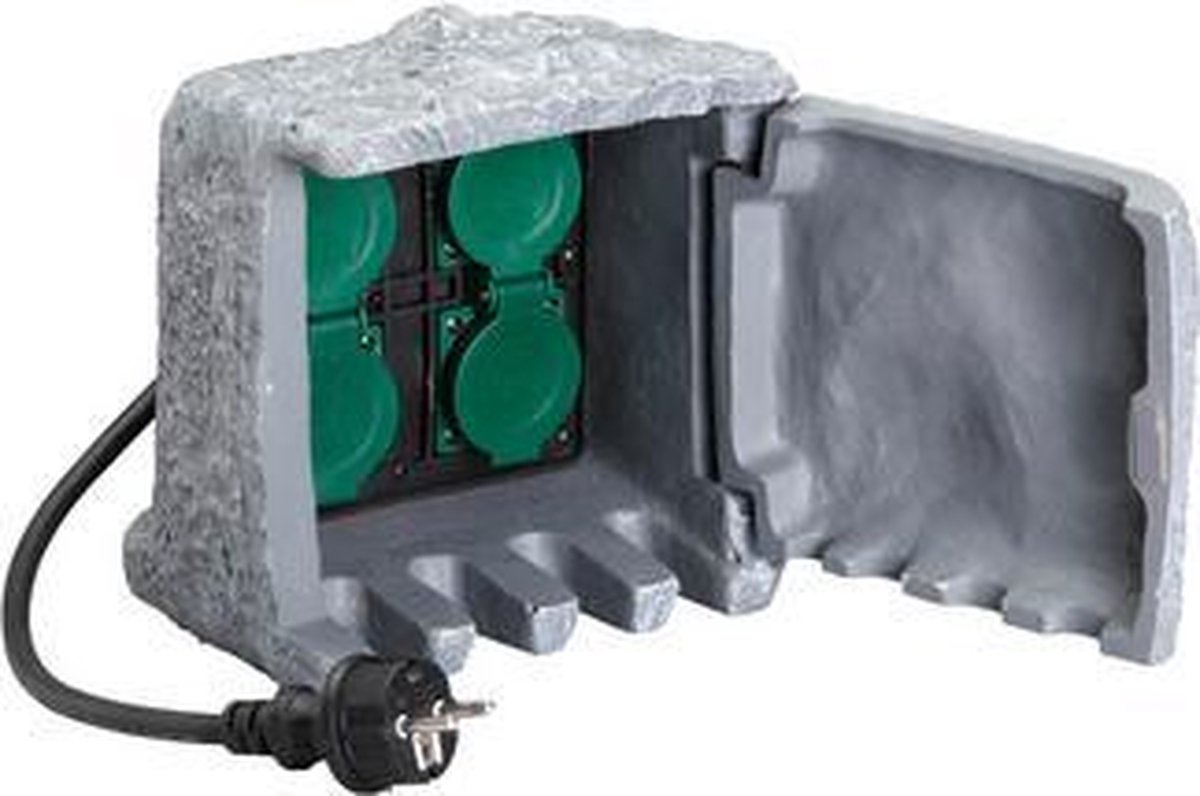 Tuincontactdoos zuil POMI met grondspies voor buiten, IP44, 2- voudig, antraciet, hoekig, 23cm Tuincontactdoos zuil POMI met grondspies voor buiten, IP44, 2- voudig, antraciet, hoekig, 23cm