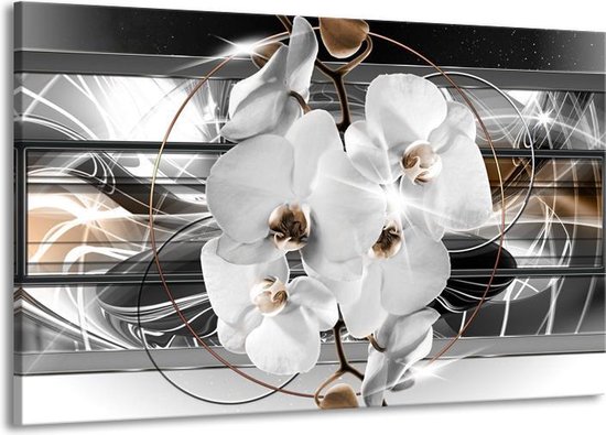 Peinture | Peinture sur toile Orchidée, Fleurs | Argent, blanc | 140x90cm 1 Liège | Tirage photo sur toile