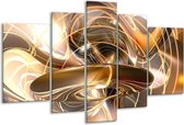Glasschilderij Abstract - Goud, Wit, Bruin - 170x100cm 5Luik - Foto Op Glas - Geen Acrylglas Schilderij - 6000+ Glasschilderijen Collectie - Wanddecoratie