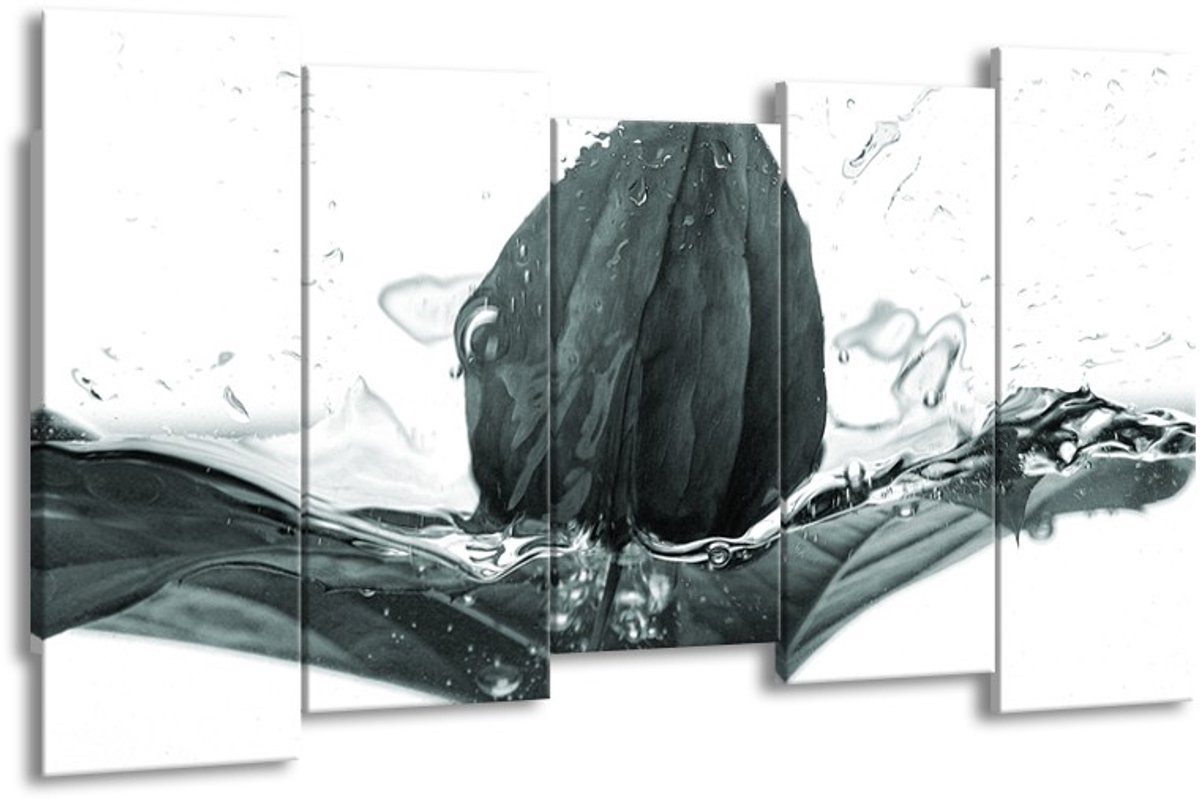 GroepArt - Canvas Schilderij - Bloem - Grijs, Groen - 150x80cm 5Luik- Groot Collectie Schi