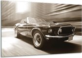 Glasschilderij Auto, Mustang - Sepia - 120x70cm 1Luik - Foto Op Glas - Geen Acrylglas Schilderij - GroepArt 6000+ Glasschilderijen Art Collectie - Wanddecoratie - Woonkamer - Slaapkamer