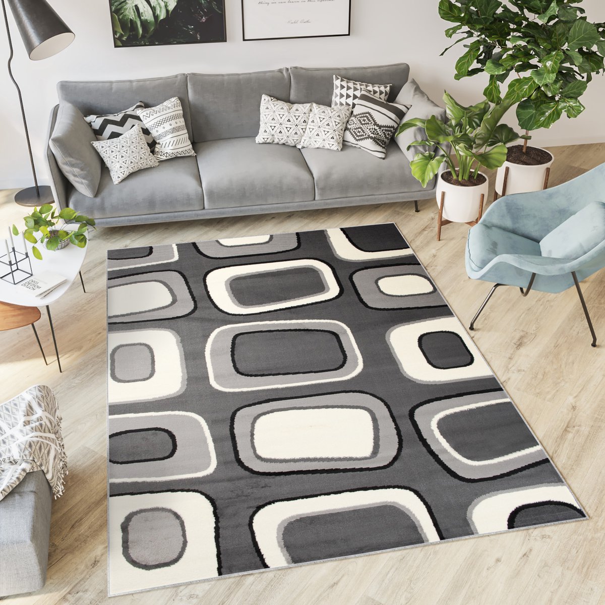 Tapiso Dream Vloerkleed Grijs Donker Wit Modern Woonkamer Tapijt Maat- 160x220