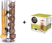 Capsule Houder voor Dolce Gusto – Cup Houder – 360° Draaibaar – Aluminium – Geschikt voor 24 Koffie Cups – Met doosje originele Nescafé Dolce Gusto cappuccino cups