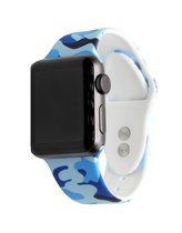 Geschikt Voor Smart Watch Band Met Print -  Camouflage Blauw - 42mm En 44mm - Geschikt Voor Smart Watches