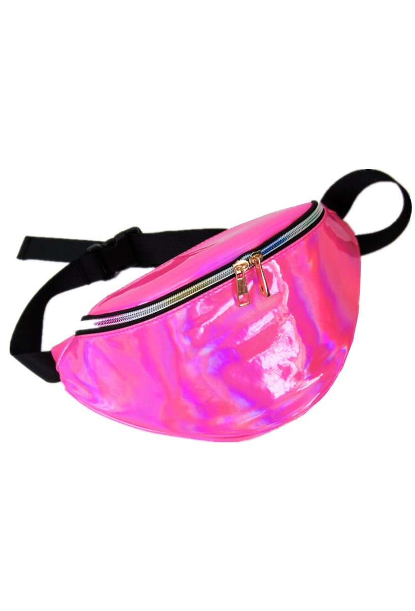 KIMU® Grote Roze Heuptas Glitter - Fanny Pack Heuptasje Hot Pink Tas Tasje Iridescent Holografisch Pvc Metallic Glanzend Cyber Festival