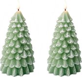 2x stuks led kaarsen kerstboom kaars groen D10 x H22 cm - Woondecoratie - Elektrische kaarsen - Kerstversiering