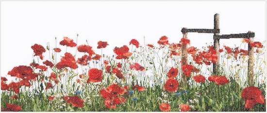 Thea Gouverneur - Borduurpakket met telpatroon - 546A - Voorgesorteerde DMC Garens - Klaprozen - Aida - 55 cm x 22 cm - DIY Kit