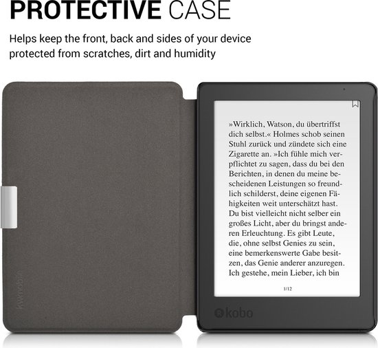 kwmobile e-reader hoesje geschikt voor Kobo Aura Edition 2 hoes - E reader flip case met magnetische sluiting - Ereader cover - Slapende Uil design in turquoise / bruin / mintgroen van Merkloos — afbeelding 2