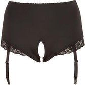 Cottelli Plus Size – Hoge Jarretel Slip met Open Kruis en Kanten Rand Sexy en Uitdagend – Maat XL - Zwart