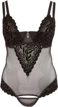 Cottelli Plus Size – Half Transparante Kanten Strip Body met Verwijderbare Buste en Strass Elementen – Maat 90E – Zwart