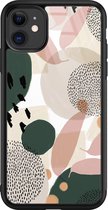 iPhone 11 hoesje glas - Abstract print - Hard Case - Zwart - Backcover - Print / Illustratie - Bruin