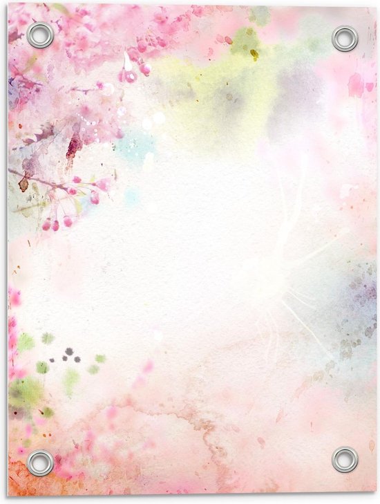 Tuinposter – Pastel vlekken met Bloemen - 30x40cm Foto op Tuinposter  (wanddecoratie voor buiten en binnen)