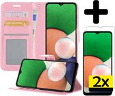 Hoesje Geschikt voor Samsung A22 4G Hoesje Book Case Hoes Wallet Cover Met 2x Screenprotector - Hoes Geschikt voor Samsung Galaxy A22 4G Hoesje Bookcase Hoes - Lichtroze