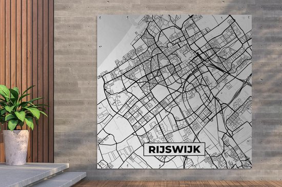 Affiche de Jardin Carte - Rijswijk - Zwart - Wit - 200x200 cm - Toile de jardin - Affiche extérieure