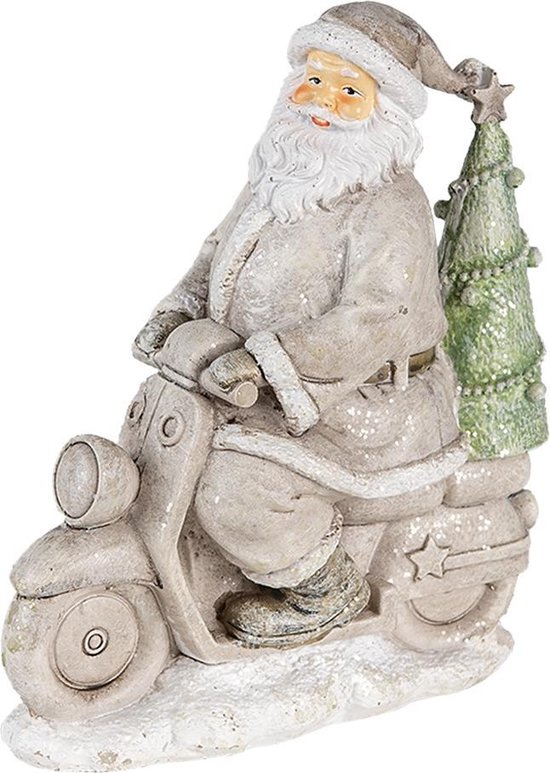 Clayre & Eef Beeld Kerstman 12x6x14 cm Zilverkleurig Polyresin Kerstdecoratie