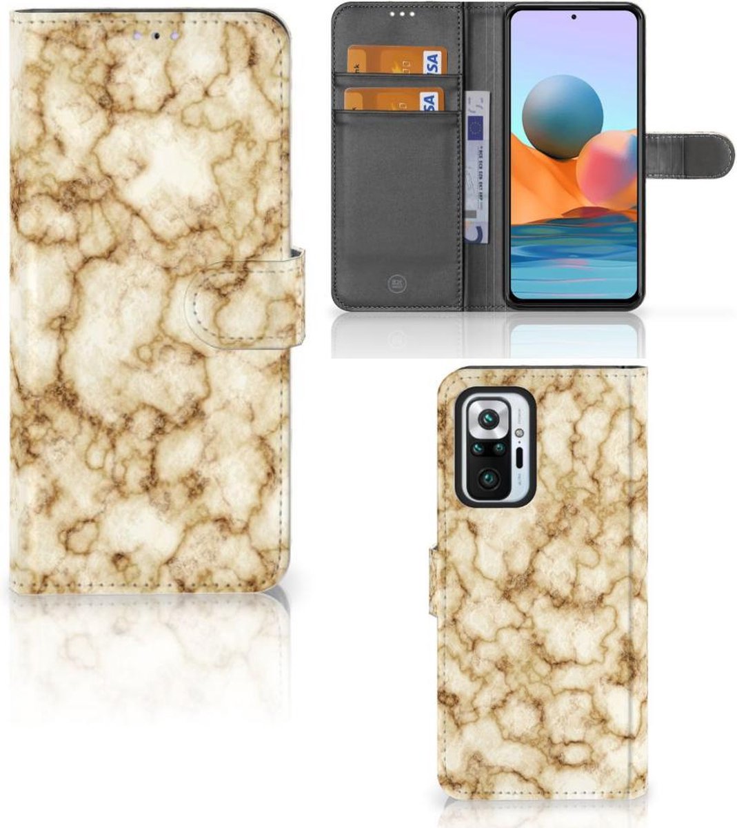 Book Case voor Xiaomi Redmi Note 10 Pro Bookcase Marmer Goud