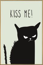 JUNIQE - Poster met kunststof lijst Kiss Me Cat -30x45 /Grijs & Wit