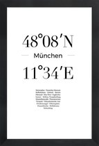 JUNIQE - Poster in houten lijst Coördinaten München -30x45 /Wit &