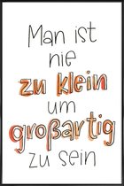 JUNIQE - Poster met kunststof lijst Nie zu Klein -13x18 /Oranje & Wit