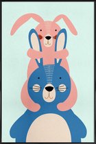 JUNIQE - Poster met kunststof lijst Bunny Rabbits -13x18 /Kleurrijk
