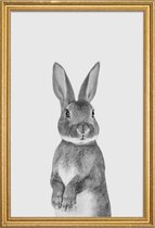 JUNIQE - Poster met houten lijst Paws & Claws	Bunny -60x90 /Wit &