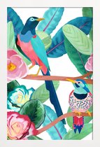 JUNIQE - Poster in houten lijst Birds -40x60 /Groen & Roze