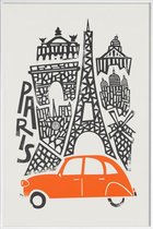 JUNIQE - Poster in kunststof lijst Paris Cityscape -20x30 /Rood &