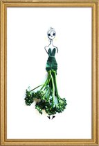 JUNIQE - Poster met houten lijst Broccoli - modeschets -13x18 /Groen &