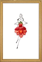 JUNIQE - Poster met houten lijst Strawberries -40x60 /Rood & Wit