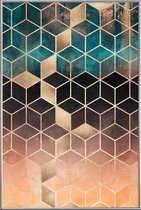 JUNIQE - Poster met kunststof lijst Ombre Dream Cubes -40x60 /Oranje &