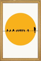 JUNIQE - Poster met houten lijst Bird Family -40x60 /Geel & Zwart
