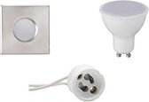 LED Spot Set - Igna - GU10 Fitting - Waterdicht IP65 - Inbouw Vierkant - Mat Chroom - 6W - Helder/Koud Wit 6400K - 82mm