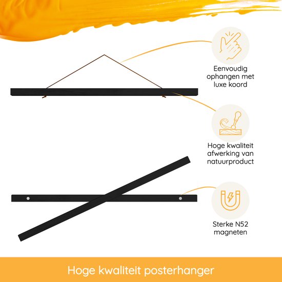 Porte-affiche (50 cm) en bois noir avec fermeture magnétique | 50 x 70 | système de suspension d'affiche - cadre d'affiche - cadre d'affiche - clip d'affiche - support d'affiche