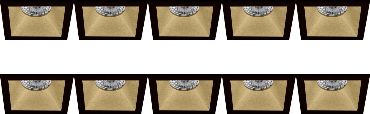 Spot Armatuur 10 Pack - Pragmi Pollon Pro - GU10 Inbouwspot - Vierkant - Zwart/Goud - Aluminium - Verdiept - 82mm