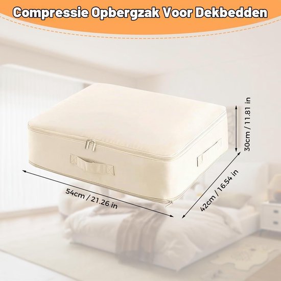 Ruimtebesparende zelfcompressiezak voor dekbedden in beige - Ideaal voor opbergen, stofvrij en ruimtebesparing — afbeelding 5