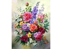 SnelShoppen - Abillyn Borduurset - Kleurige Bloemen Stitched Cross Stitch Kits - Pre-geprinte Patroon Starter Set - Ideaal voor Beginners en Creatieve