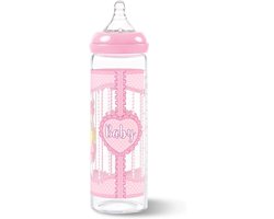 LittleForBig Adult Baby Bottle Ultra Printed Specialty Oversized Glass Bottle Feeding Blushing Baby Pattern