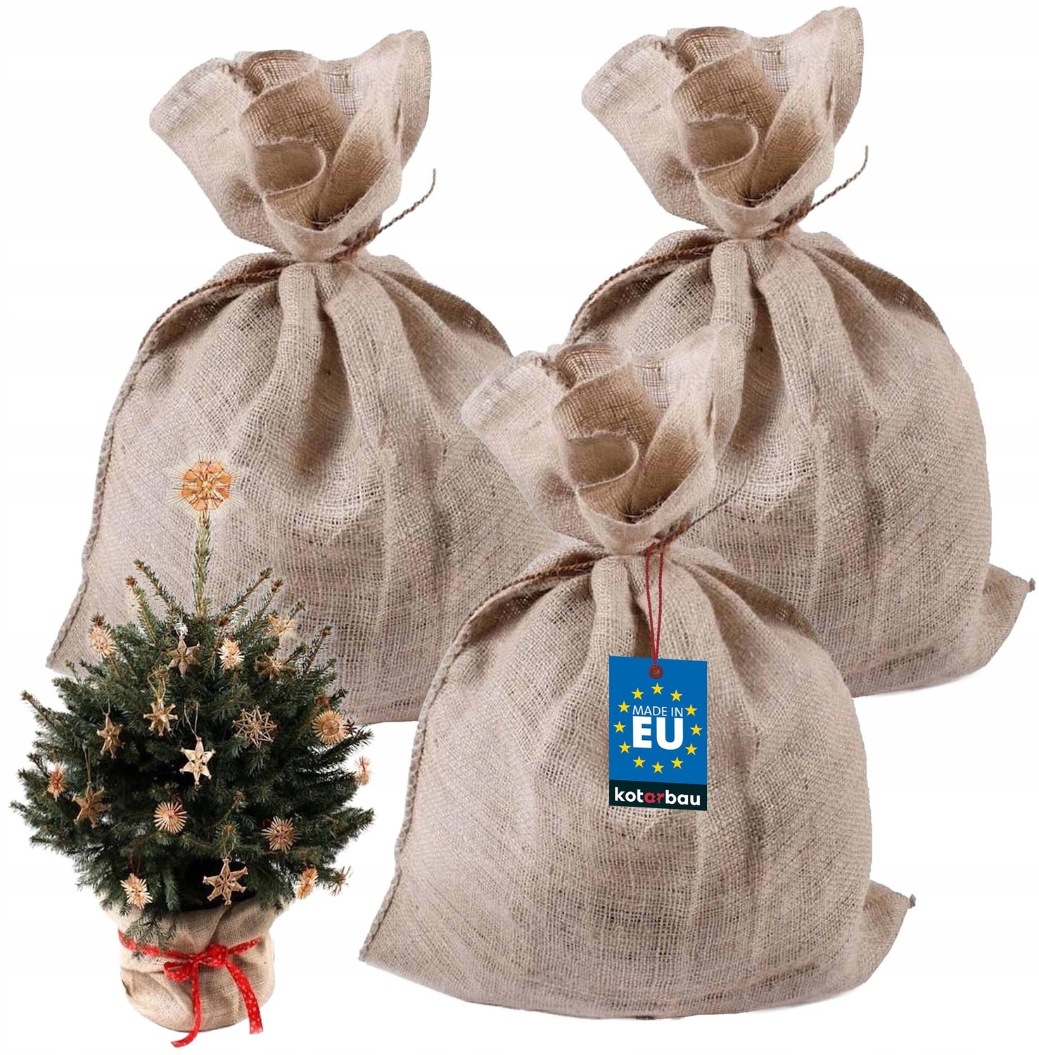 3x Jute Zak voor Kerstboom - Natuurlijke Kerstboomstandaard Hoes