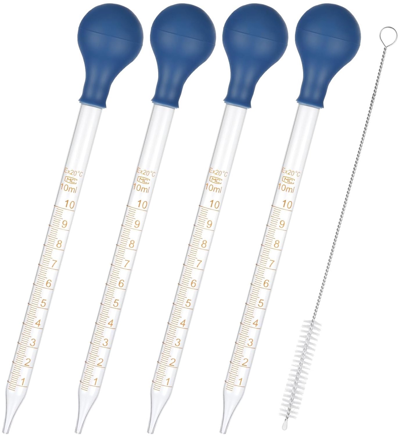 4pcs Glass Pipettes, 10ml with PVC Ball and Cleaning Brush, Measuring Pipette for Precise Mixing, Glass Pipette - ShopVlot